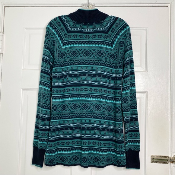 Eddie Bauer Fair Isle Half Zip Sweater Green & Blue Mock Turtleneck Medium - Picture 10 of 10